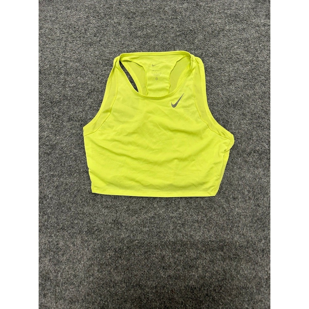 Nike Tank Top Womens Size M Neon Yellow Dri-Fit Racerback Mesh Crop Athletic Top